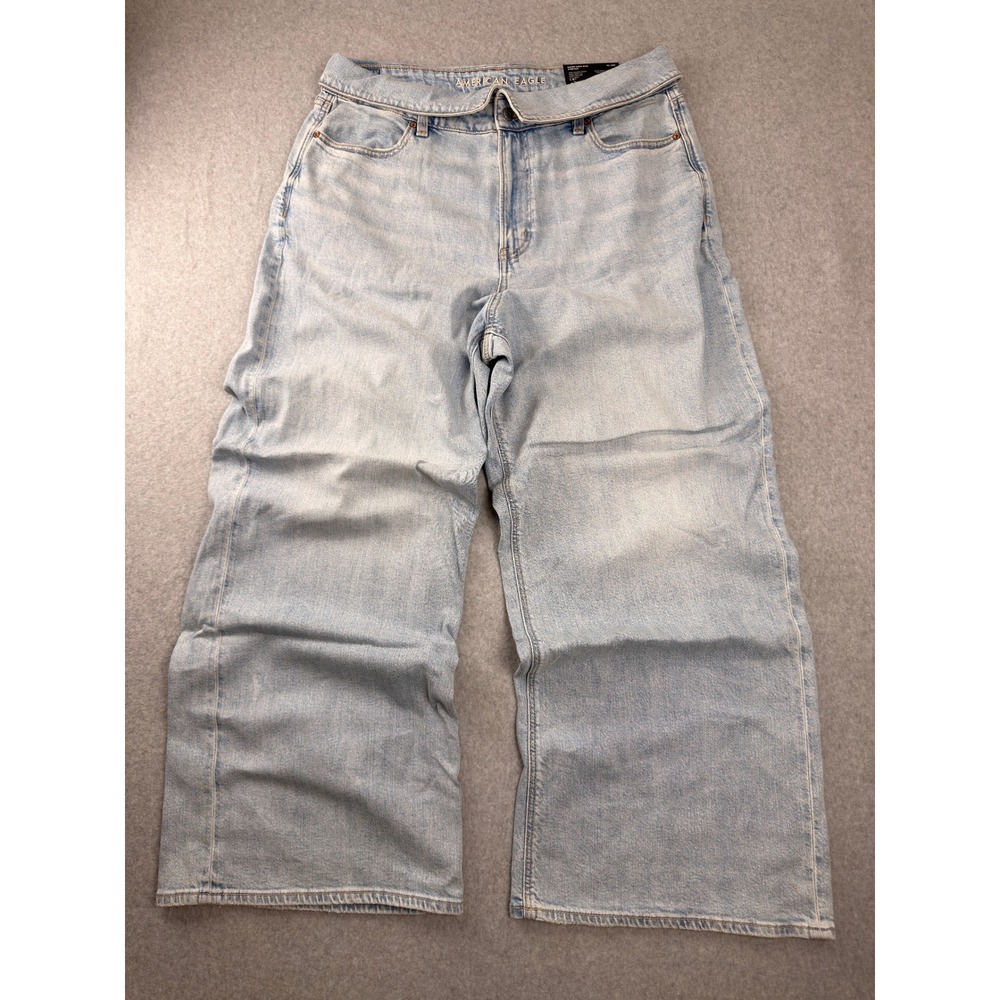 American Eagle Curvy Dreamy Drape Baggy Wide Leg Jeans Light Wash 18R NWT